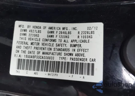 2012 Acura Tl 3.7 z USA, uszkodzony, nr VIN 19UUA9F55CA008830